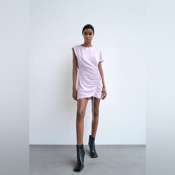 NWT Zara Ruched Satin Effect Mini Dress - Picture 2 of 8